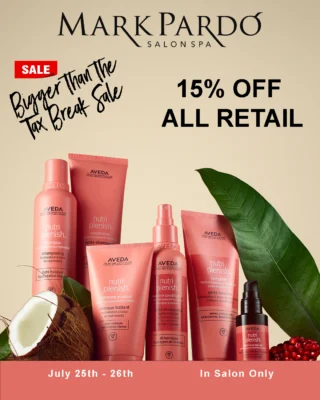 Don't forget this weekend is the Back to School Tax-Free weekend on select items.
As haircare items aren't on the list, we are doing a "Bigger than the Tax Break" sale and offering 15% OFF all retail items for today and tomorrow! Stop by our uptown Winrock location or the Coors Bypass location to pick up some of your favorite products today!

See you soon!
